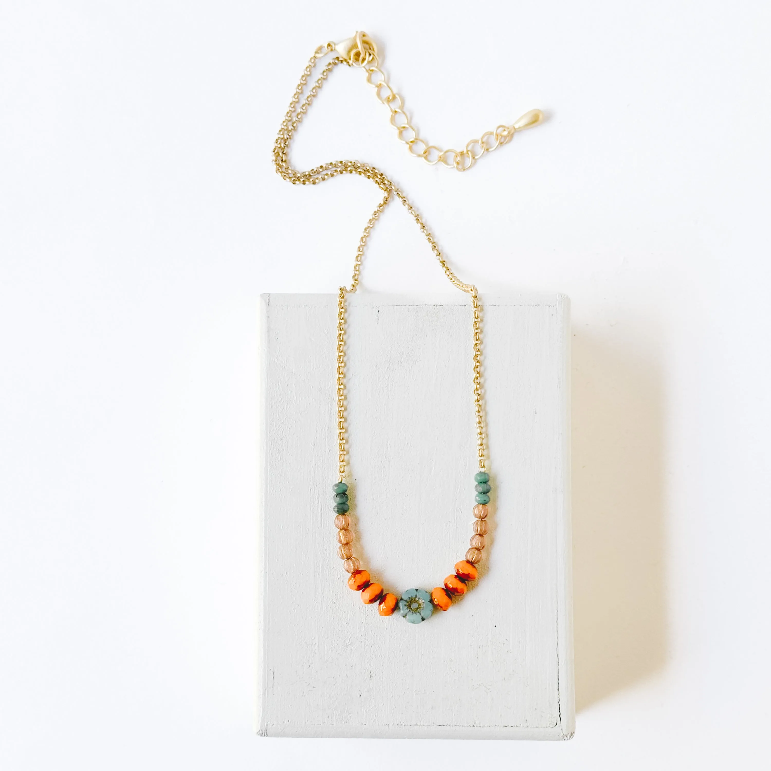 Tiny Blue Flower and Bead Necklace-WS
