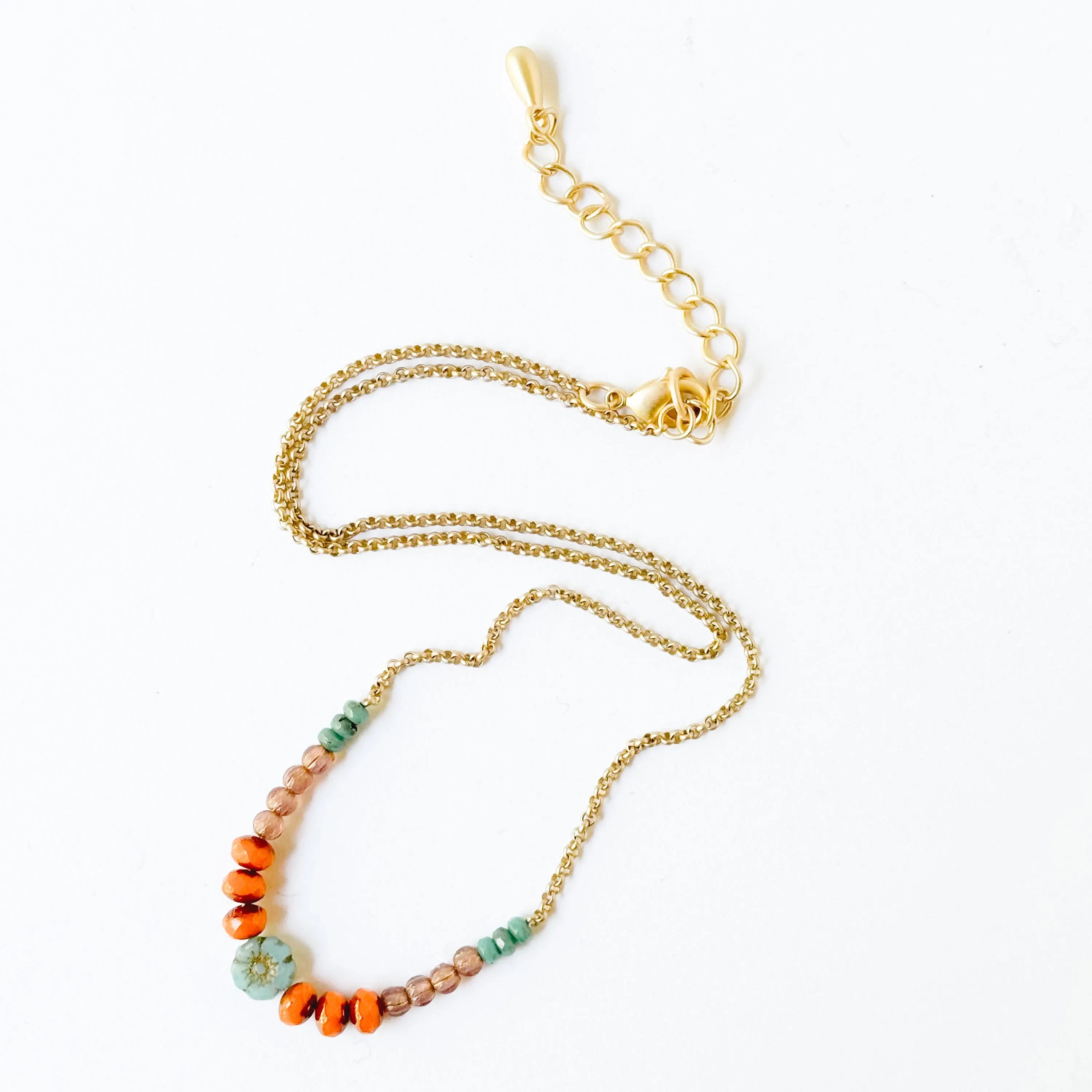 Tiny Blue Flower and Bead Necklace-WS