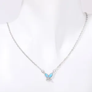 Titanium Steel Natural Opal Butterfly Necklace
