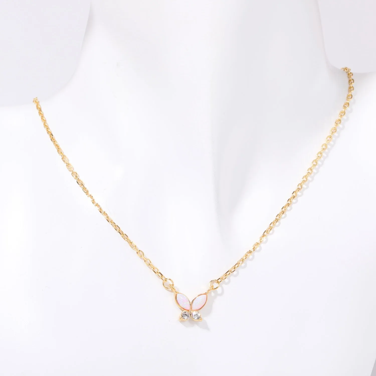 Titanium Steel Natural Opal Butterfly Necklace