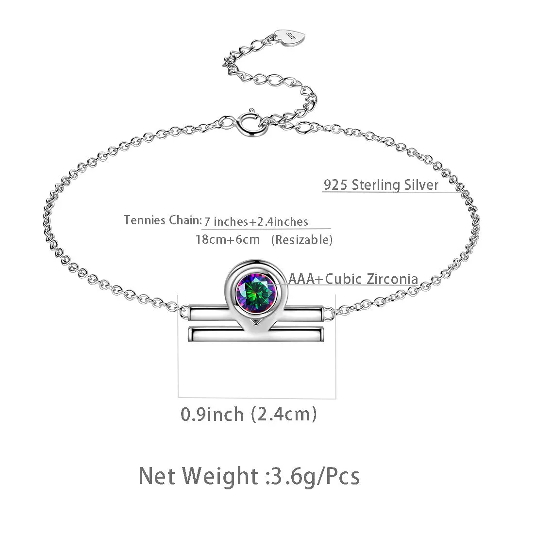 Tokyo Mart Libra Bracelet Women Girls Jewelry Birthday Gift Mystic Topaz Sterling Silver
