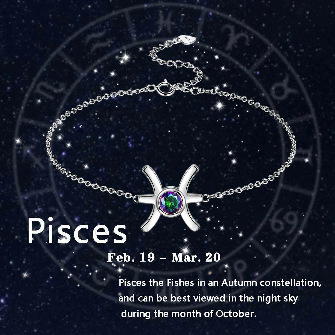 Tokyo Mart Pisces Bracelet Women Girls Jewelry Birthday Gift Mystic Topaz Sterling Silver