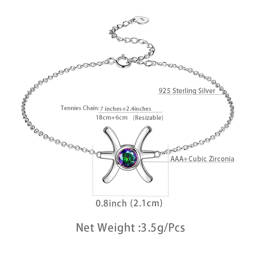 Tokyo Mart Pisces Bracelet Women Girls Jewelry Birthday Gift Mystic Topaz Sterling Silver