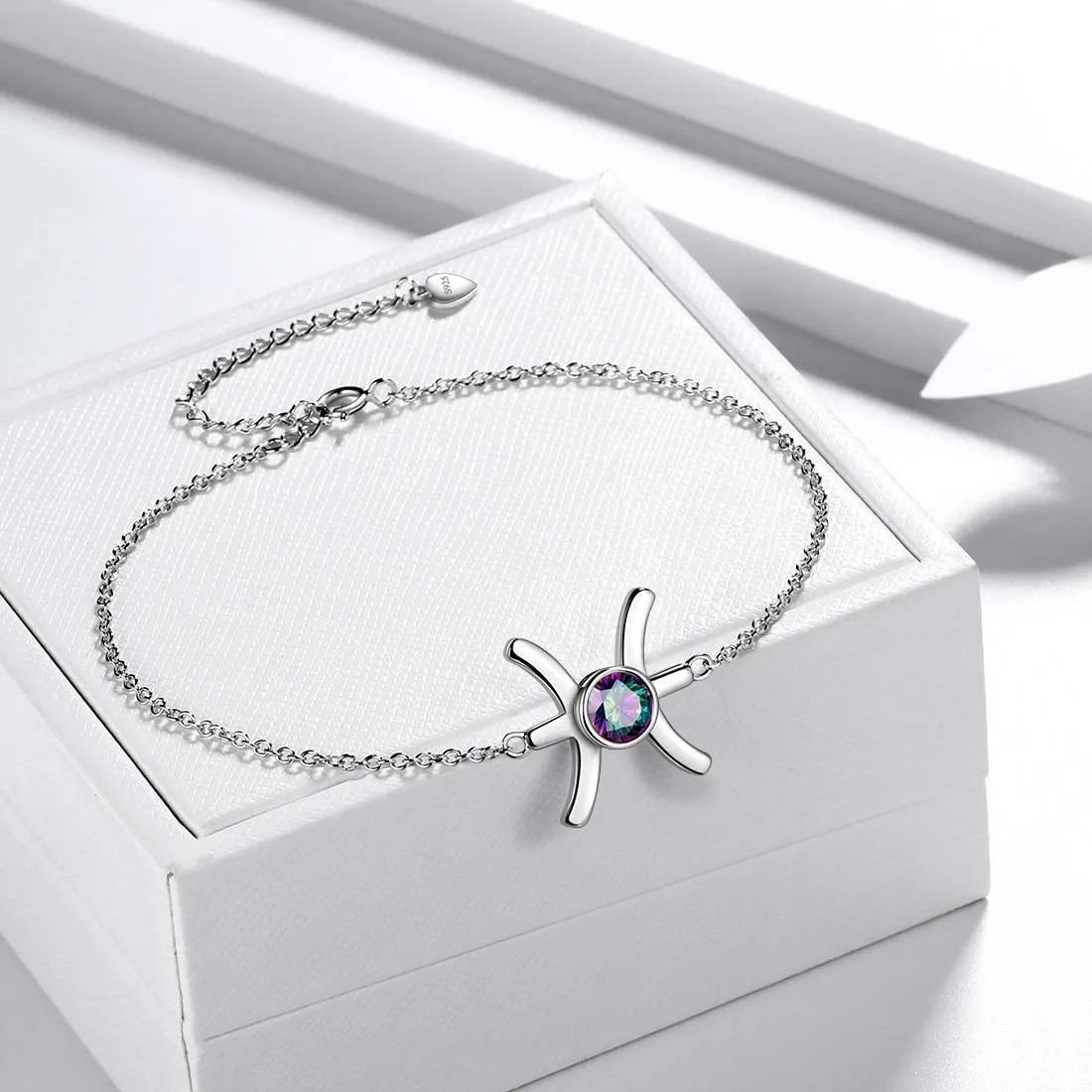 Tokyo Mart Pisces Bracelet Women Girls Jewelry Birthday Gift Mystic Topaz Sterling Silver
