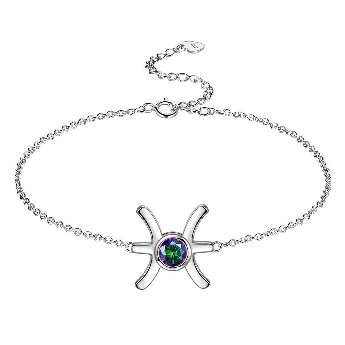 Tokyo Mart Pisces Bracelet Women Girls Jewelry Birthday Gift Mystic Topaz Sterling Silver