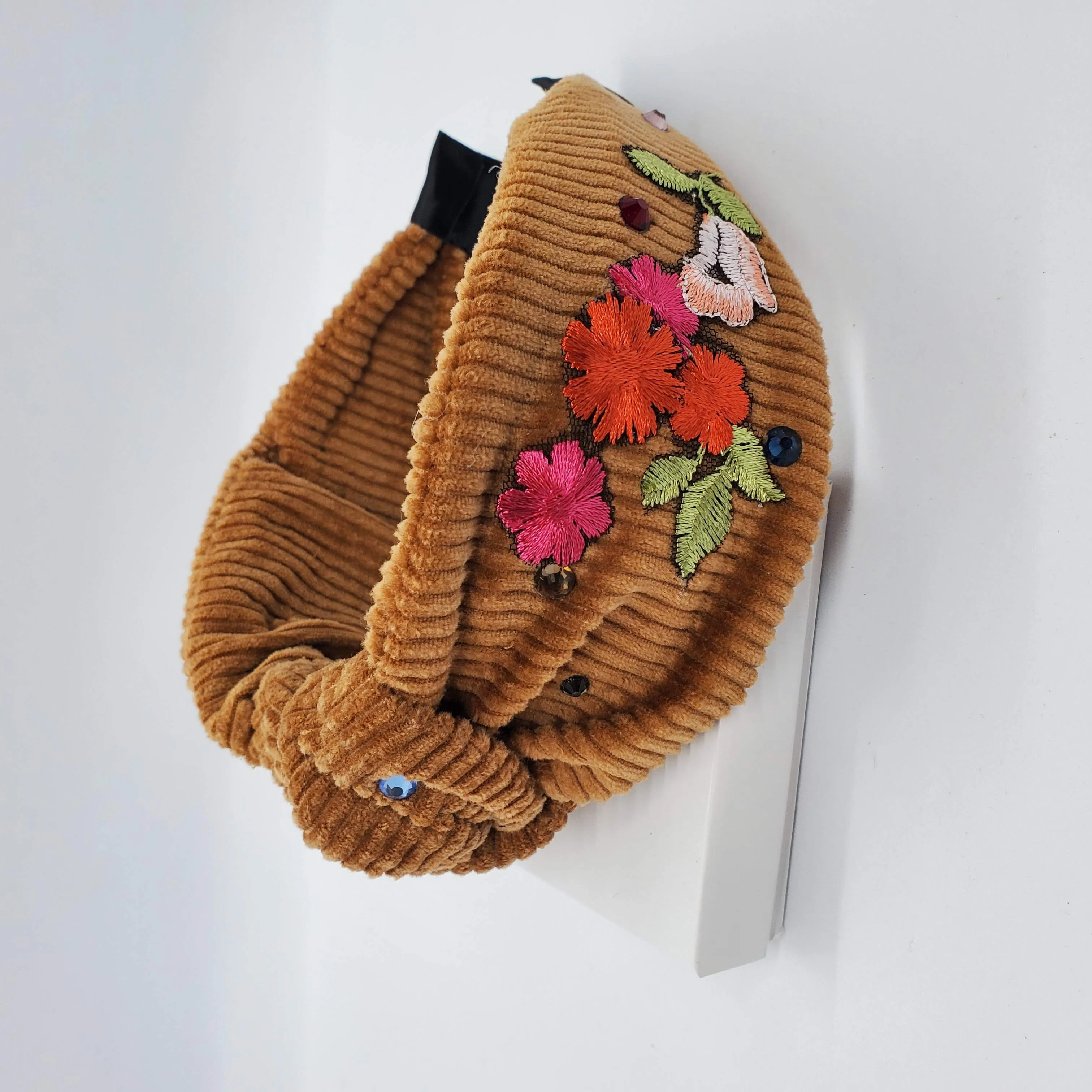 Top Knot Mustard Headband With Floral Appliques