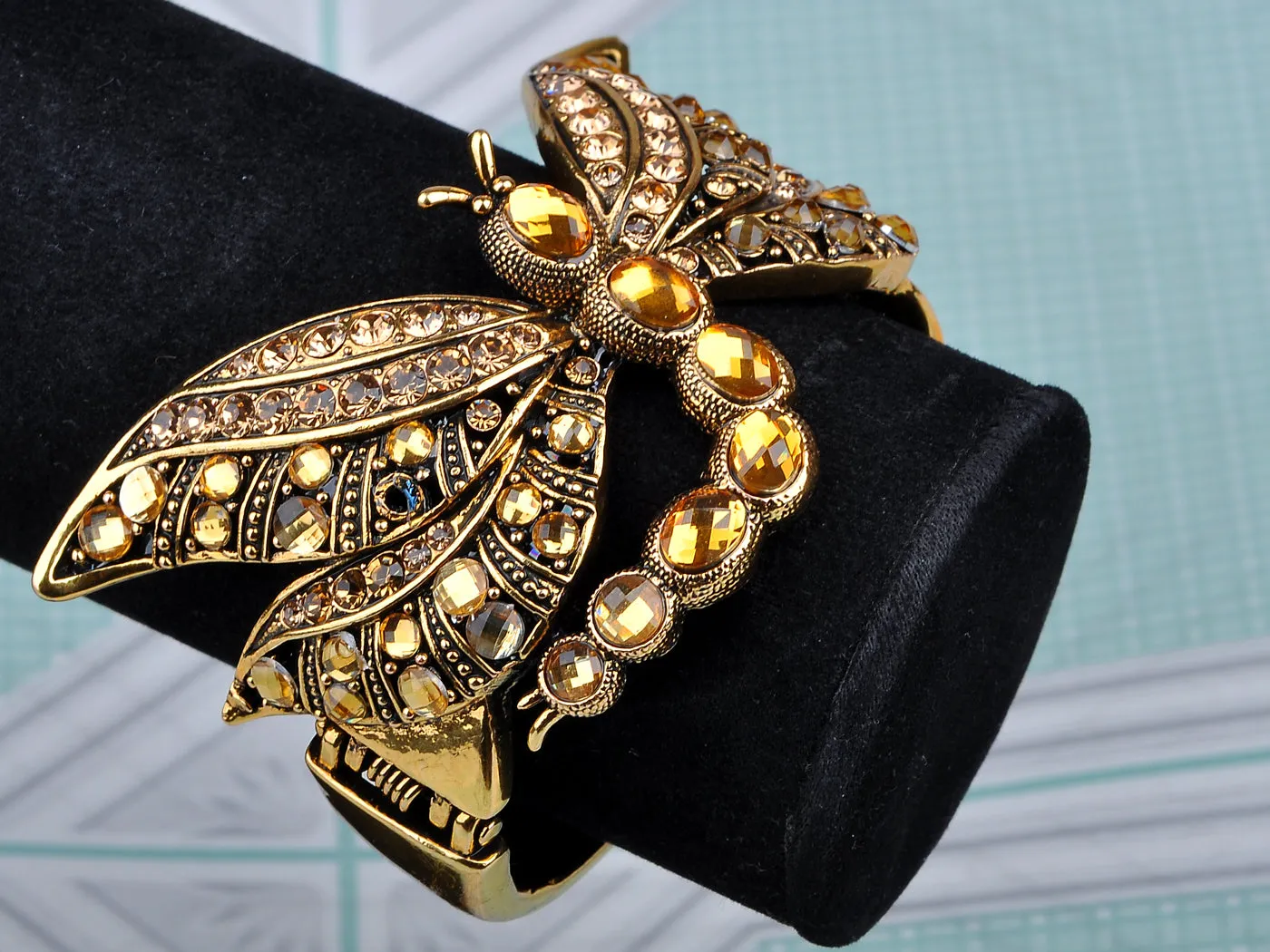 Topaz Dragonfly Bracelet Bangle Cuff