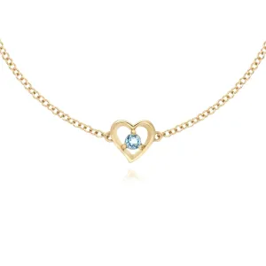Topaze Bleu Bracelet, 9 CT or Jaune Topaze Bleue Rond Pierre Unique Coeur 19cm Bracelet