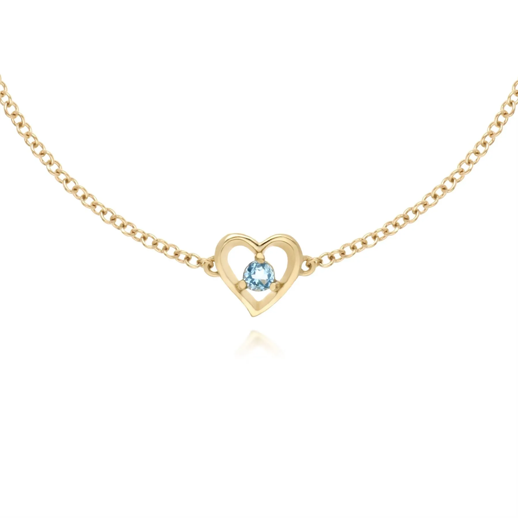 Topaze Bleu Bracelet, 9 CT or Jaune Topaze Bleue Rond Pierre Unique Coeur 19cm Bracelet