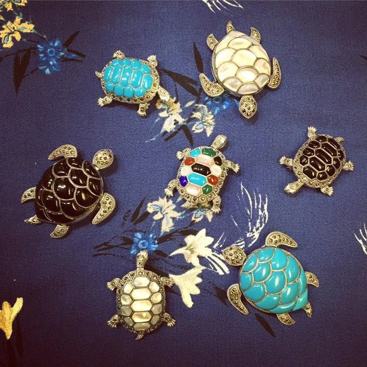Tortoise Brooch Silver Marcasite Turtle Pendant