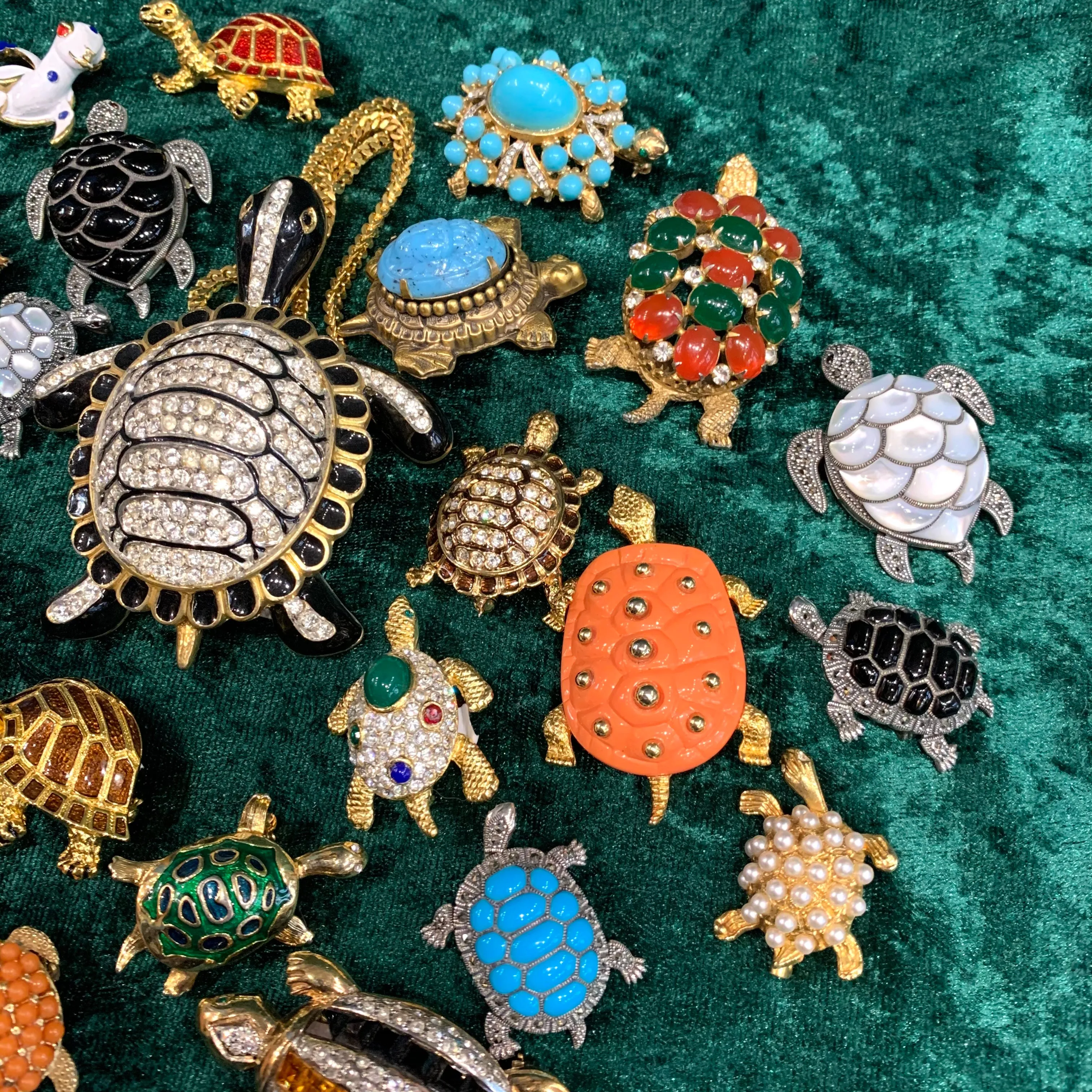 Tortoise Brooch Silver Marcasite Turtle Pendant