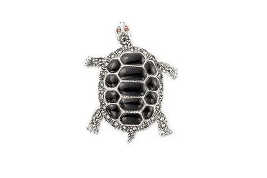 Tortoise Brooch Silver Marcasite Turtle Pendant