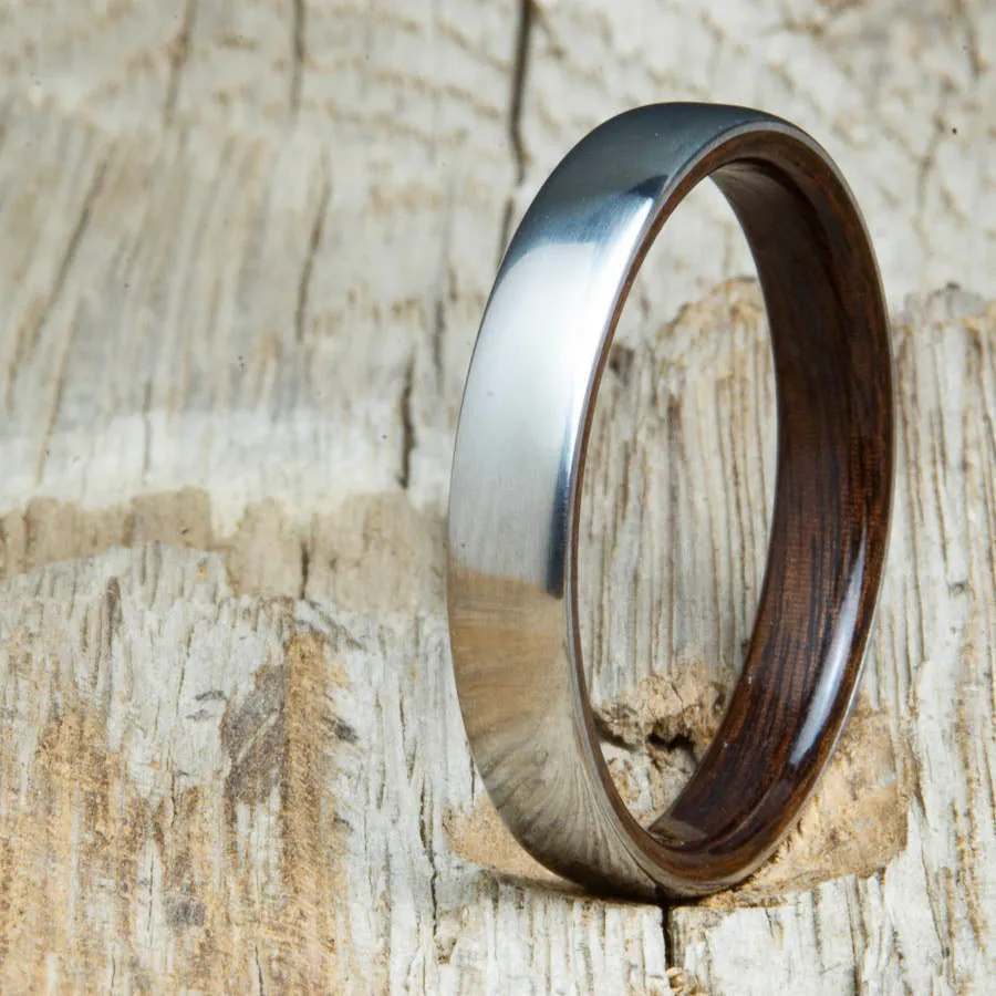 Traditional domed womens wood wedding band with Rosewood