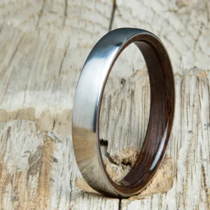 Traditional domed womens wood wedding band with Rosewood