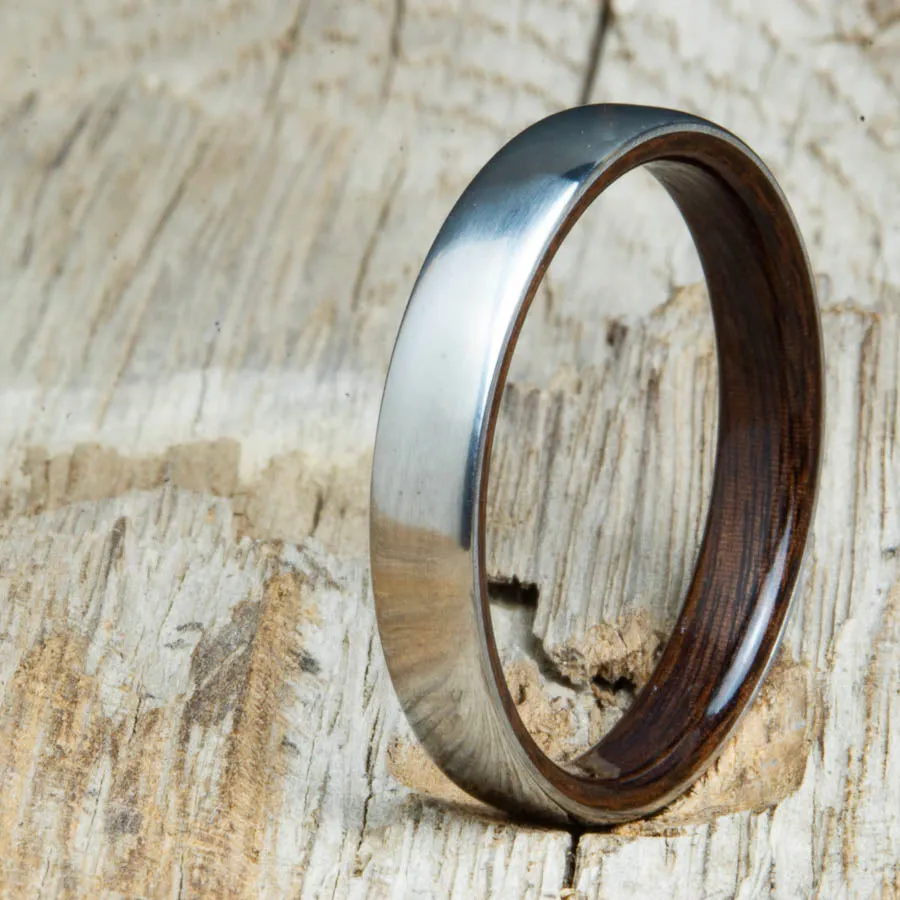 Traditional domed womens wood wedding band with Rosewood