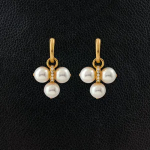 Triple Pearl & Diamond Dangle Earrings