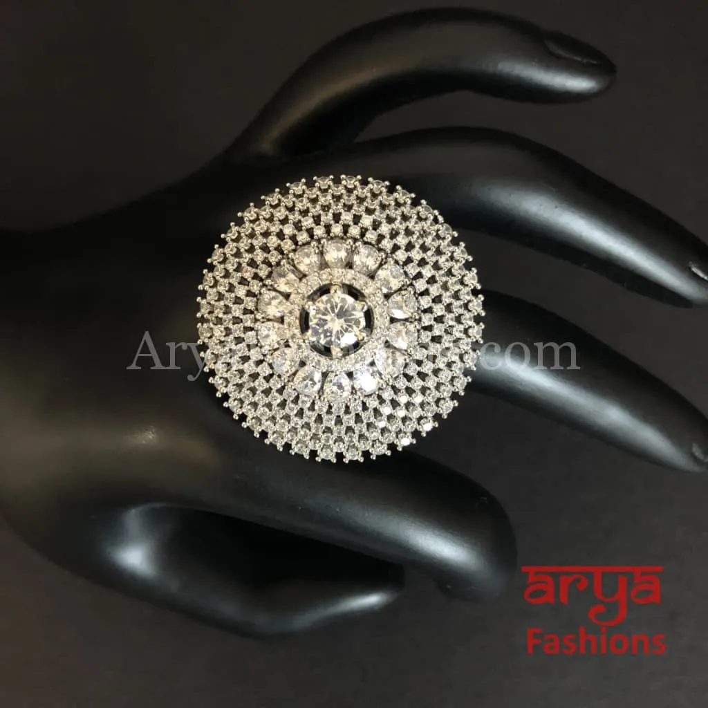 Trisha Cubic Zirconia Statement Silver Cocktail Ring