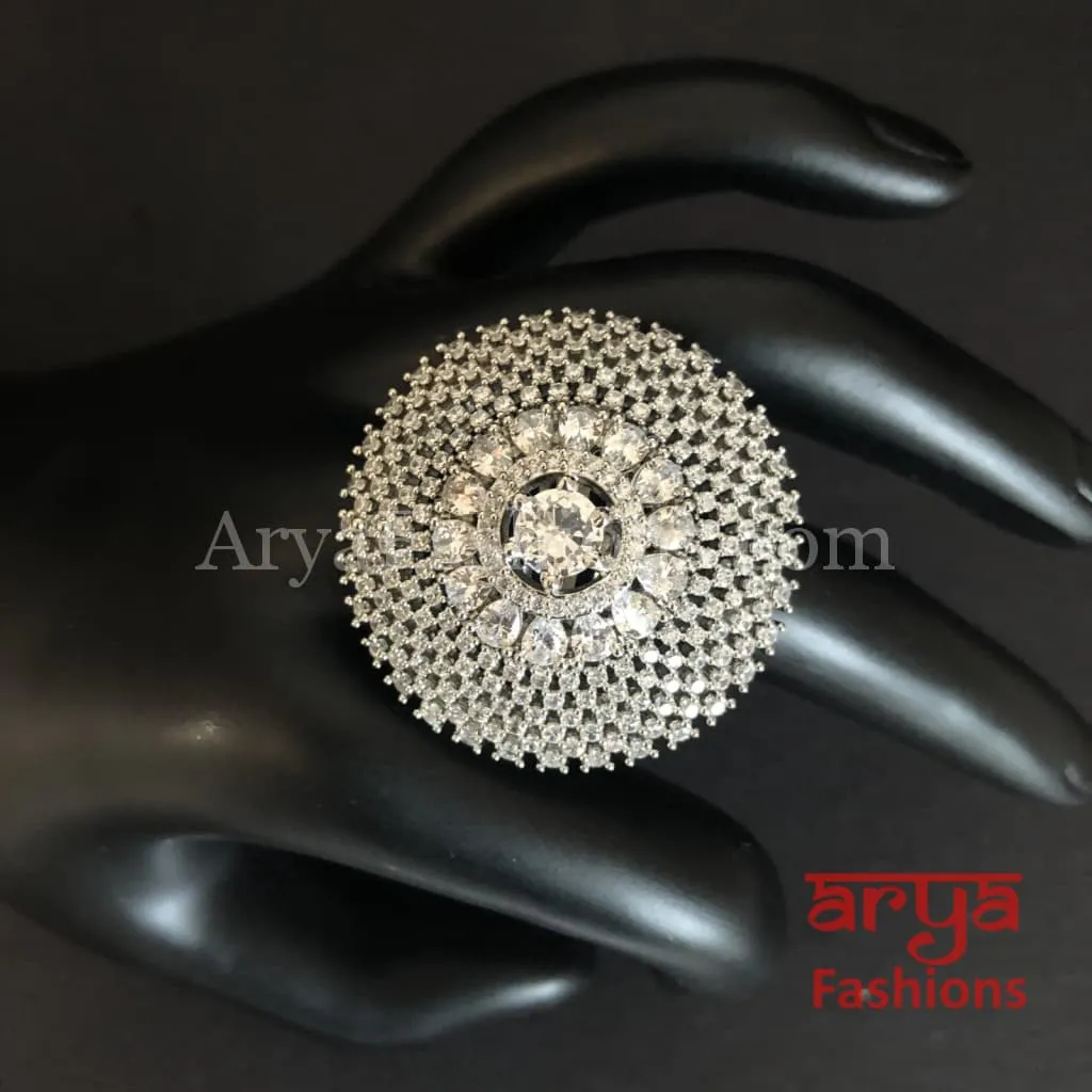 Trisha Cubic Zirconia Statement Silver Cocktail Ring
