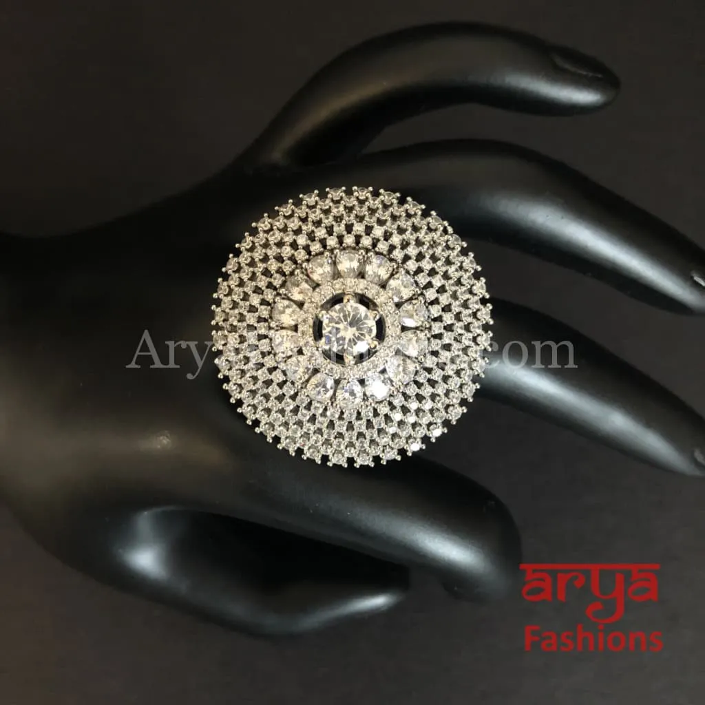 Trisha Cubic Zirconia Statement Silver Cocktail Ring