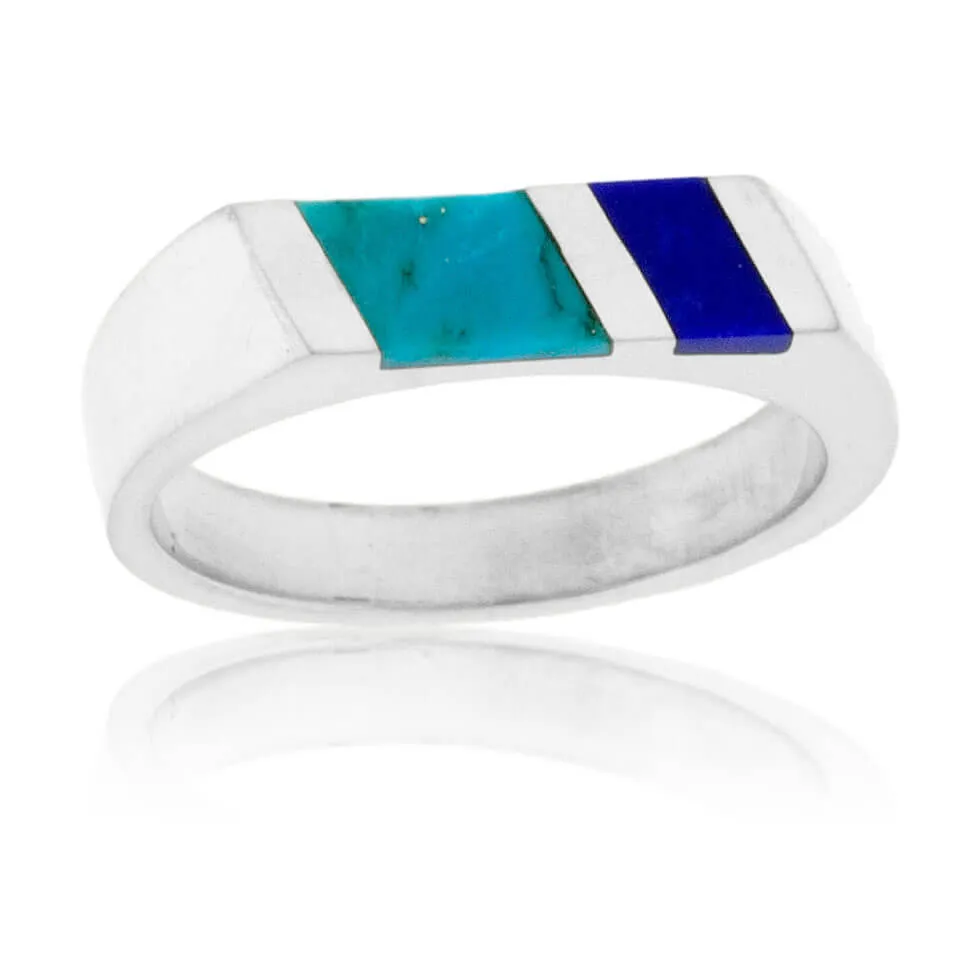 Turquoise & Lapis Double Inlay Ring