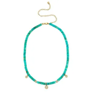 Turquoise and Diamond Disc Necklace