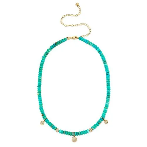 Turquoise and Diamond Disc Necklace