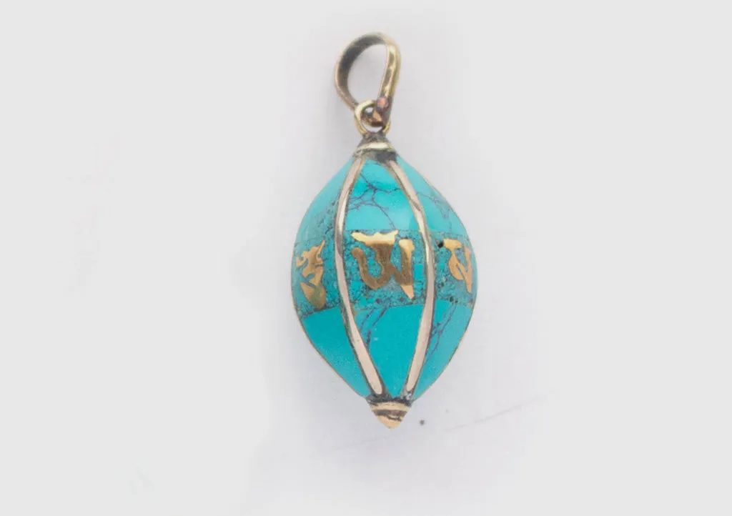 Turquoise Inlaid Om Mani Mantra Pendant