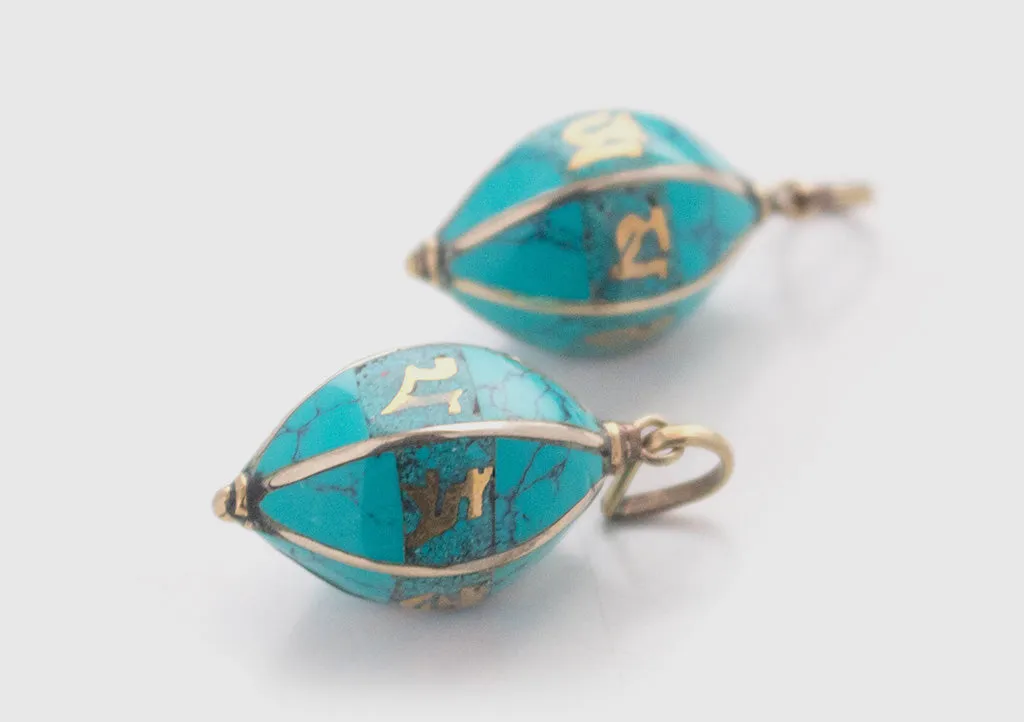 Turquoise Inlaid Om Mani Mantra Pendant