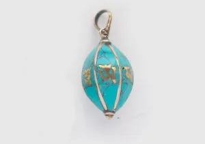 Turquoise Inlaid Om Mani Mantra Pendant