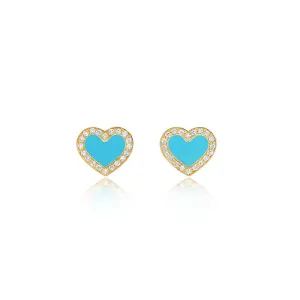 Turquoise Inlay Heart Studs with Diamonds