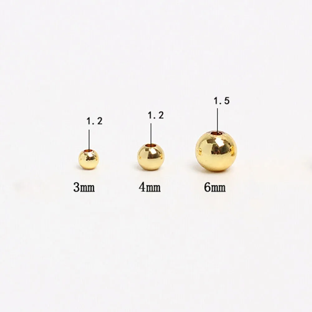 US 300~600 Pcs 3 4 6mm 14K Gold Plated Beads Smooth Round Metal Ball Brass Beads