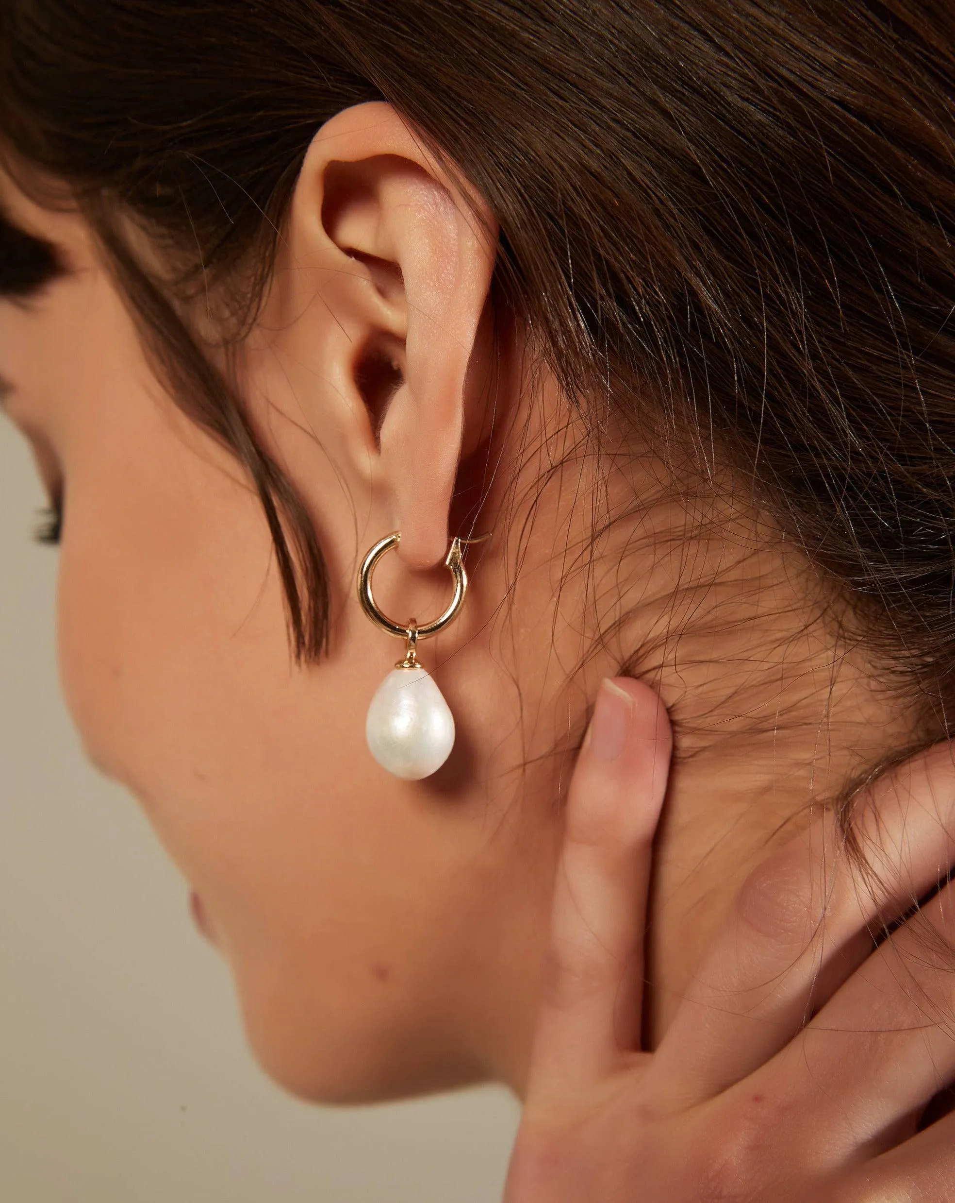Versatile Drop Shaped Pearl Hoop Earrings