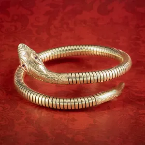 Vintage 9ct Gold Snake Bangle Ruby Eyes