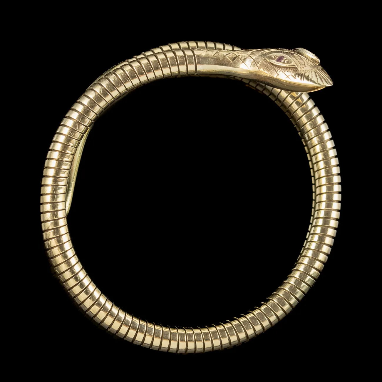 Vintage 9ct Gold Snake Bangle Ruby Eyes