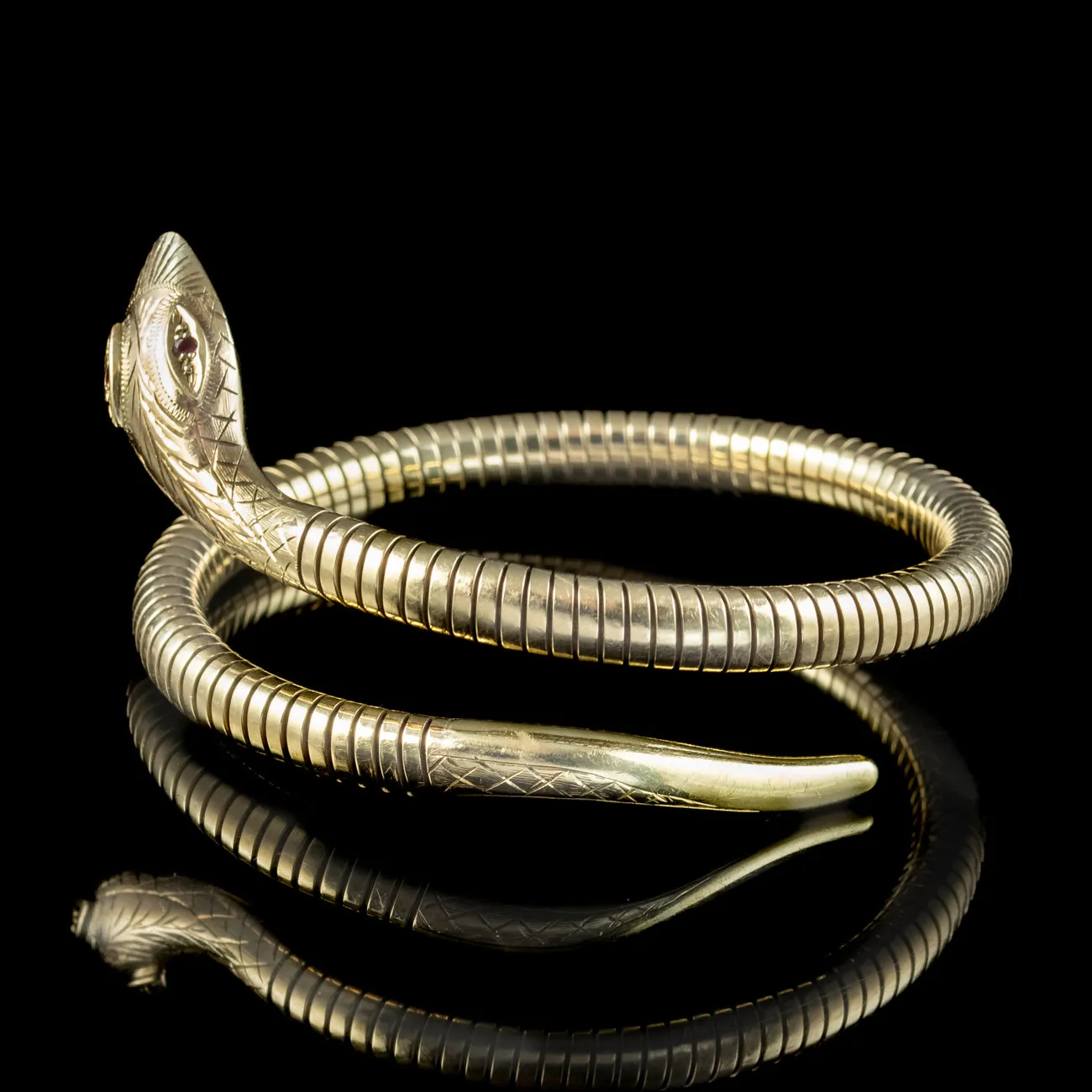 Vintage 9ct Gold Snake Bangle Ruby Eyes