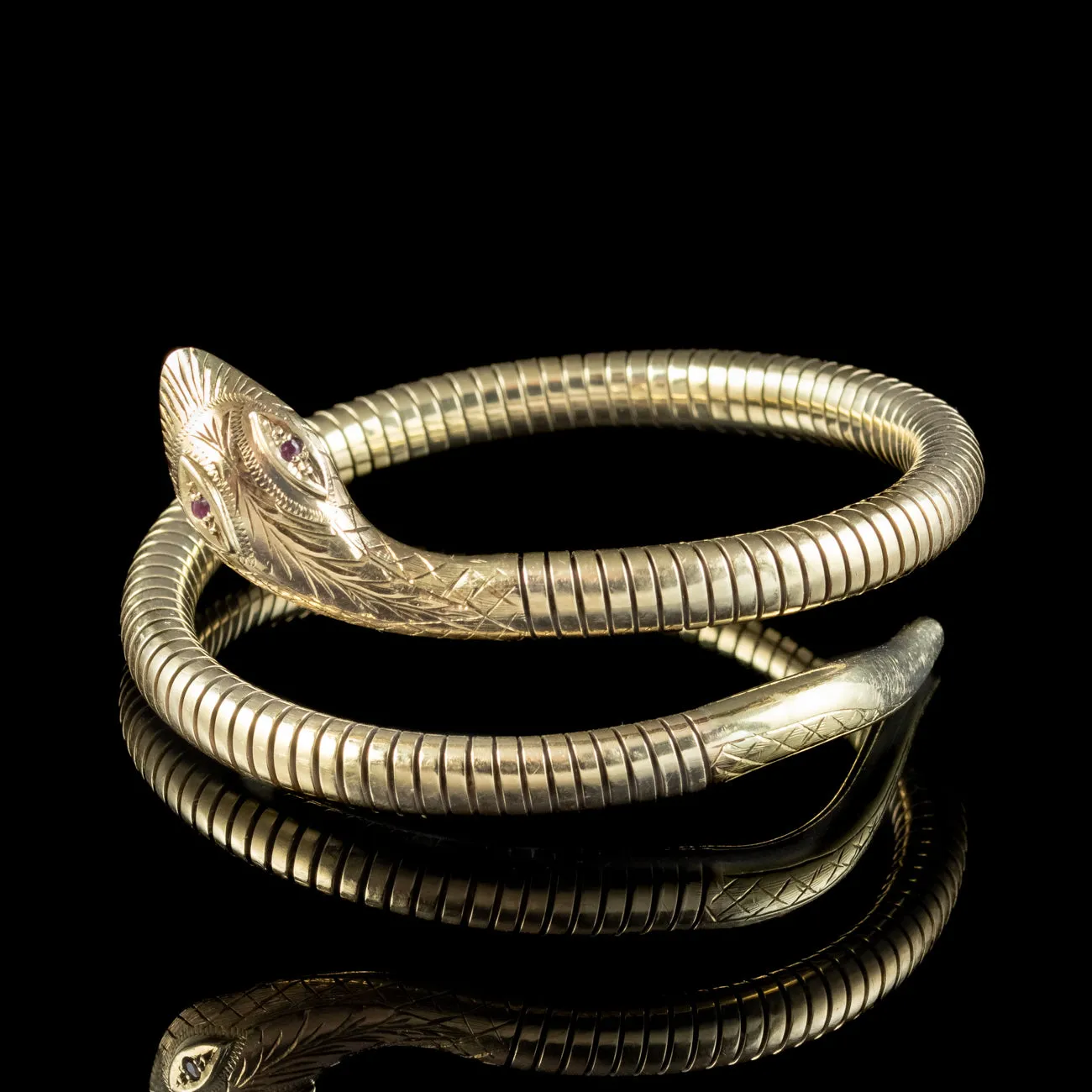 Vintage 9ct Gold Snake Bangle Ruby Eyes