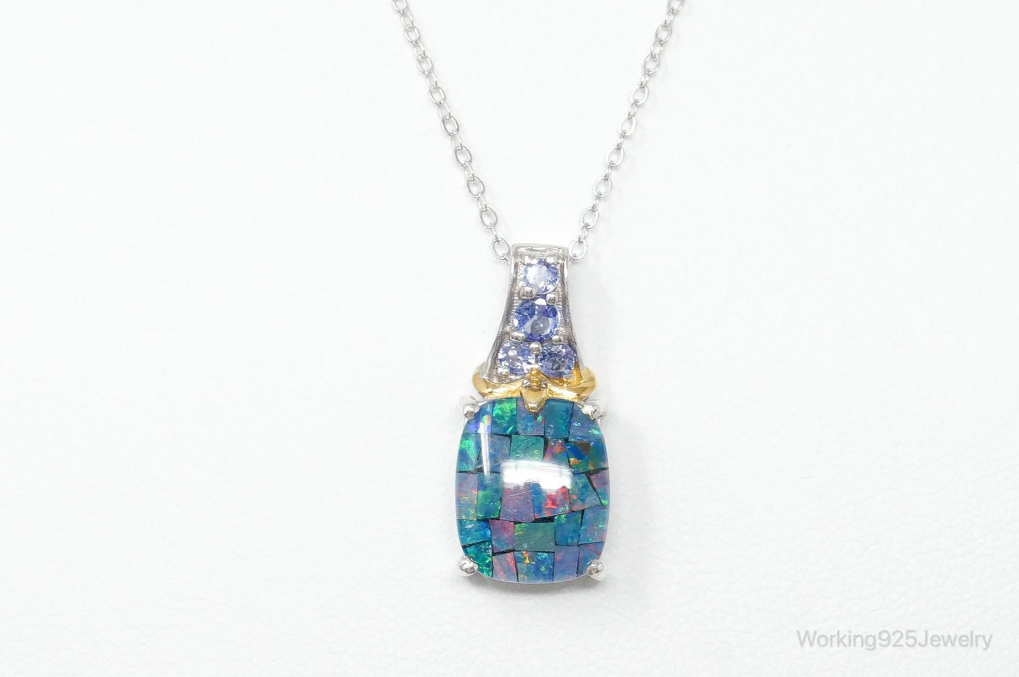 Vintage Blue Opal Amethyst Gold Vermeil Sterling Silver Necklace