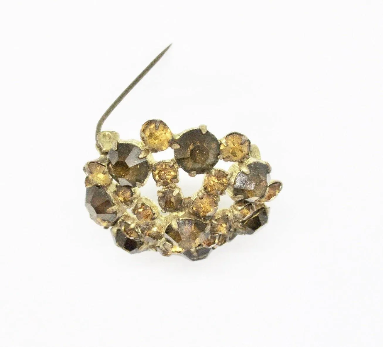 Vintage Czechoslovakia Golden Rhinestones Round Brooch