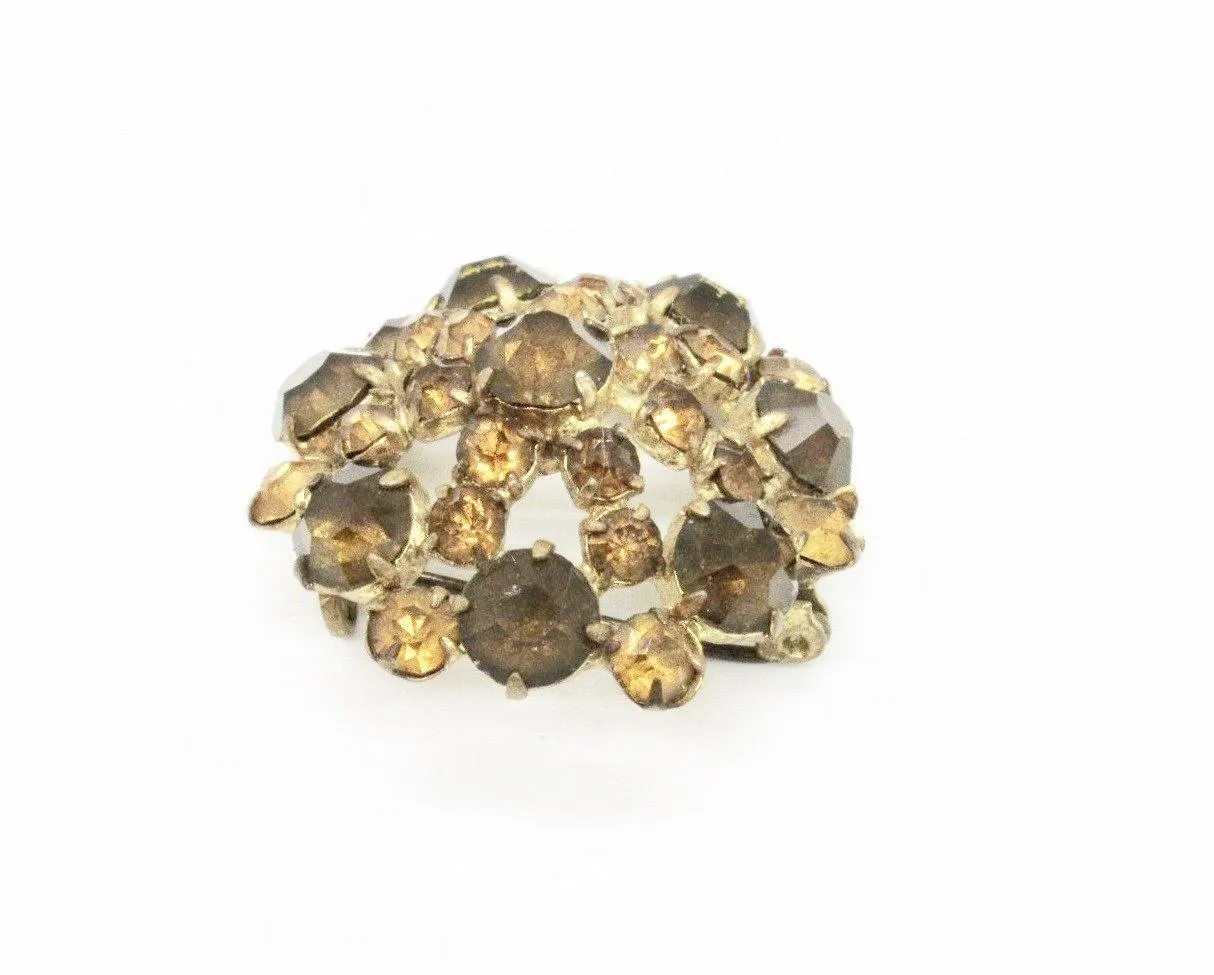 Vintage Czechoslovakia Golden Rhinestones Round Brooch