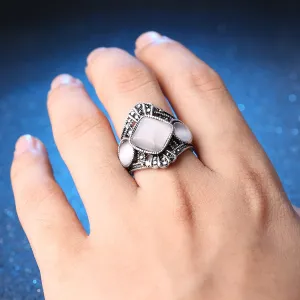Vintage Jewelry Opal Rings For Women with Retro Oval Stone in Silver Color