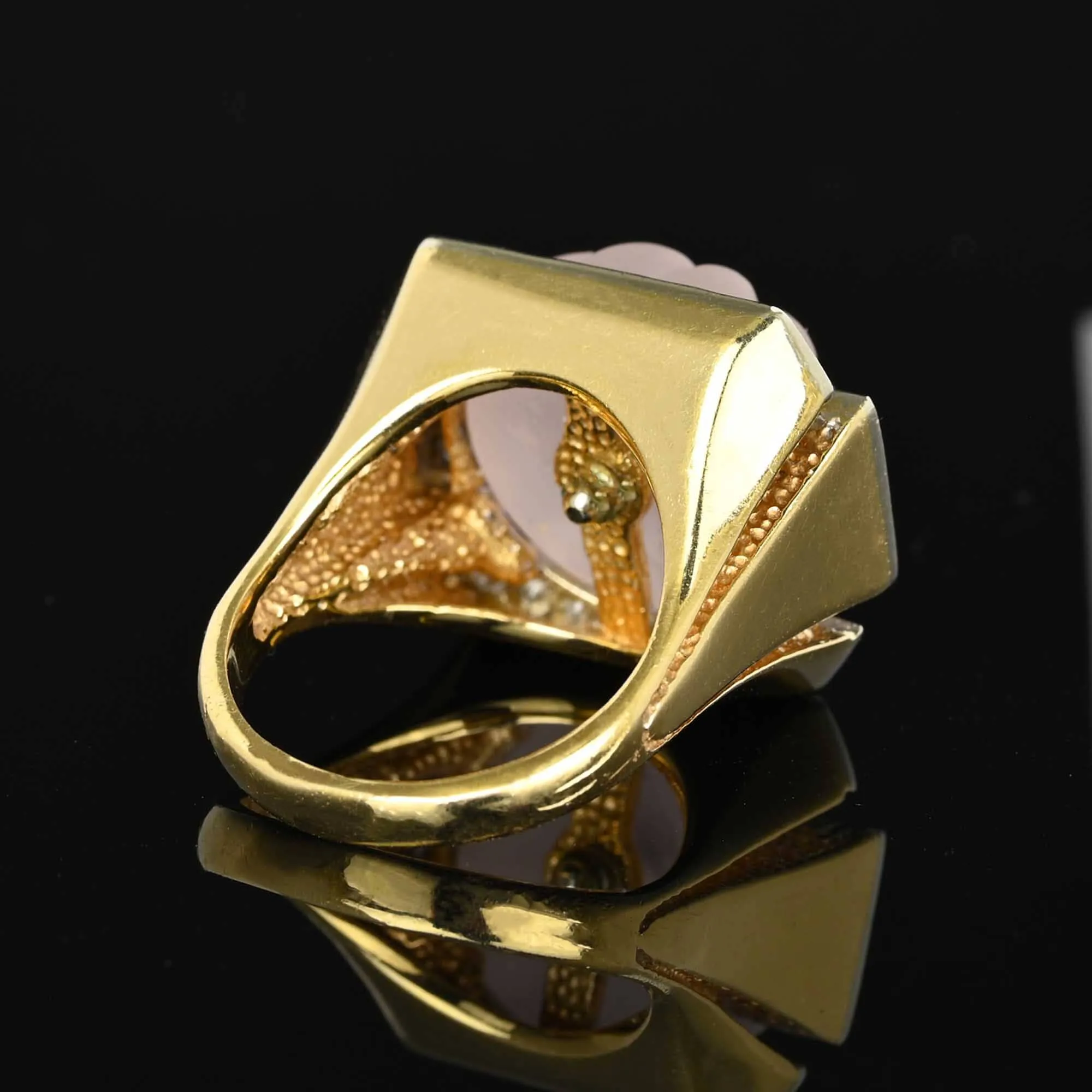 Vintage Melon Rose Quartz Diamond Ring in 14K Gold