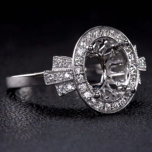 VINTAGE STYLE ART DECO DIAMOND HALO ENGAGEMENT RING SETTING OVAL 10x8 3ct MOUNT
