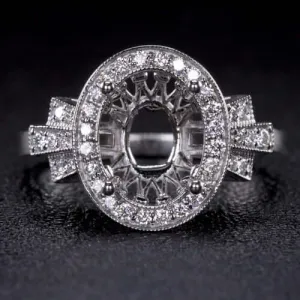 VINTAGE STYLE ART DECO DIAMOND HALO ENGAGEMENT RING SETTING OVAL 10x8 3ct MOUNT