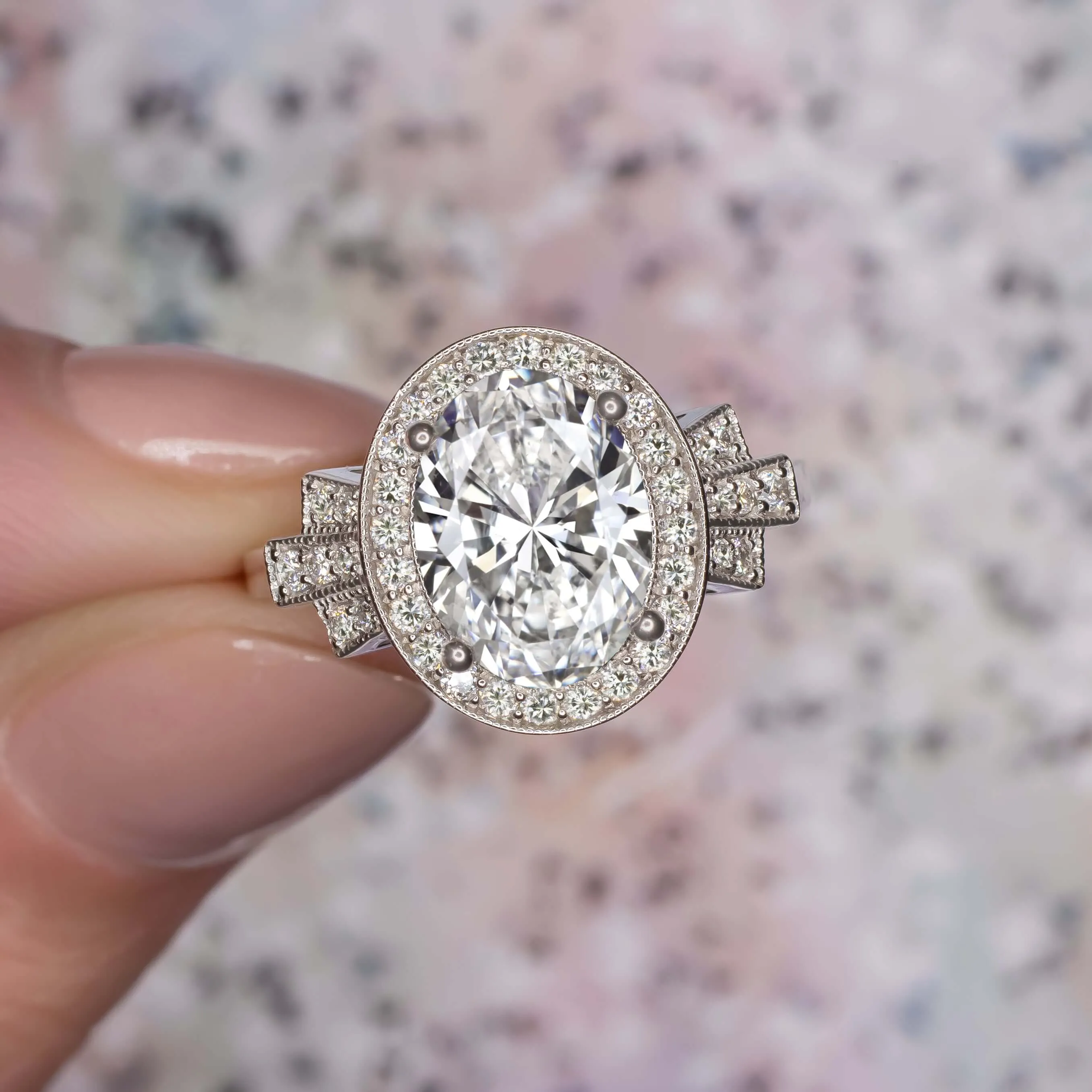 VINTAGE STYLE ART DECO DIAMOND HALO ENGAGEMENT RING SETTING OVAL 10x8 3ct MOUNT