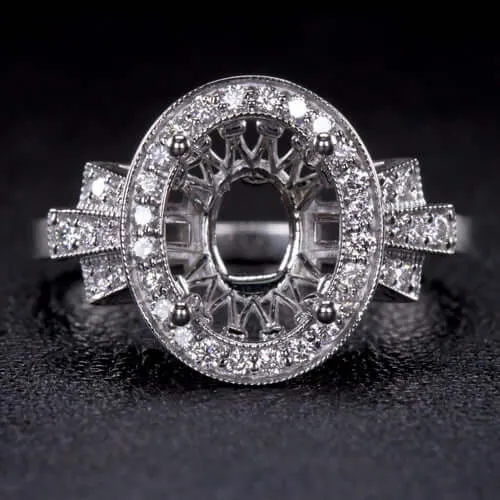 VINTAGE STYLE ART DECO DIAMOND HALO ENGAGEMENT RING SETTING OVAL 10x8 3ct MOUNT