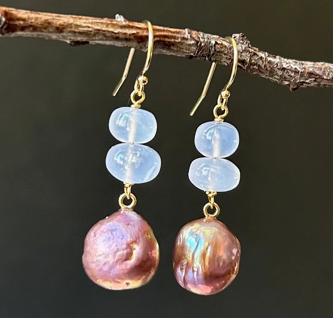 VIOLET AND LILAC SPRING KASUMI PEARL EARRINGS IN 14K GOLD