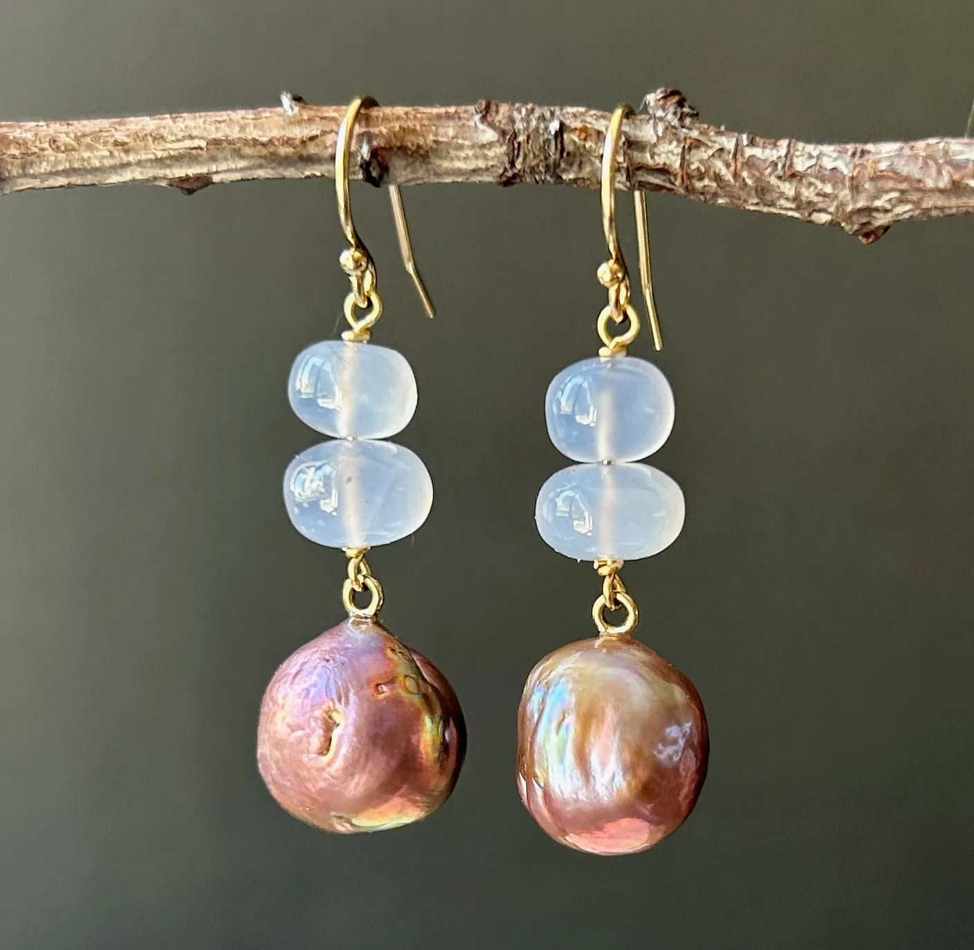 VIOLET AND LILAC SPRING KASUMI PEARL EARRINGS IN 14K GOLD