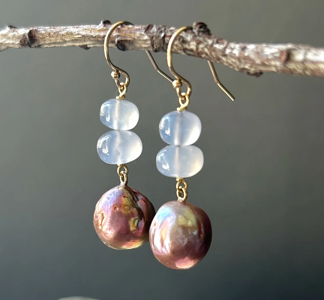 VIOLET AND LILAC SPRING KASUMI PEARL EARRINGS IN 14K GOLD
