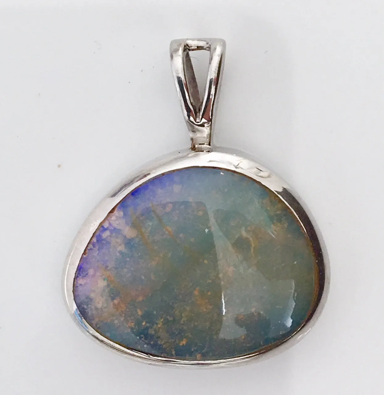 Violet Green solid boulder opal pendant