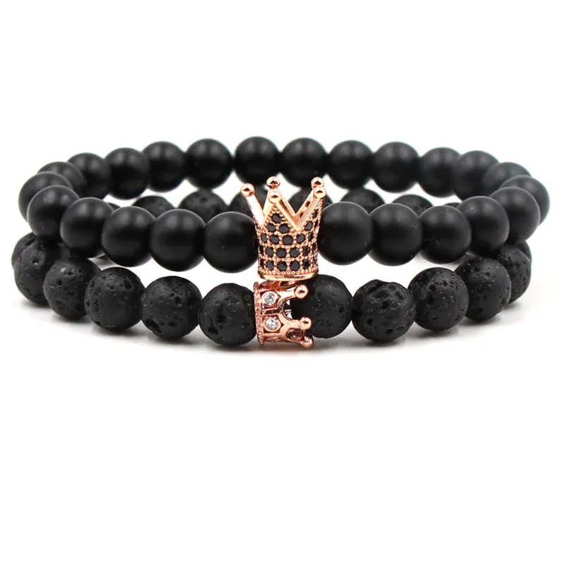 Volcanic Stone Agate Buddha Beads Natural Stone Elastic Bracelet